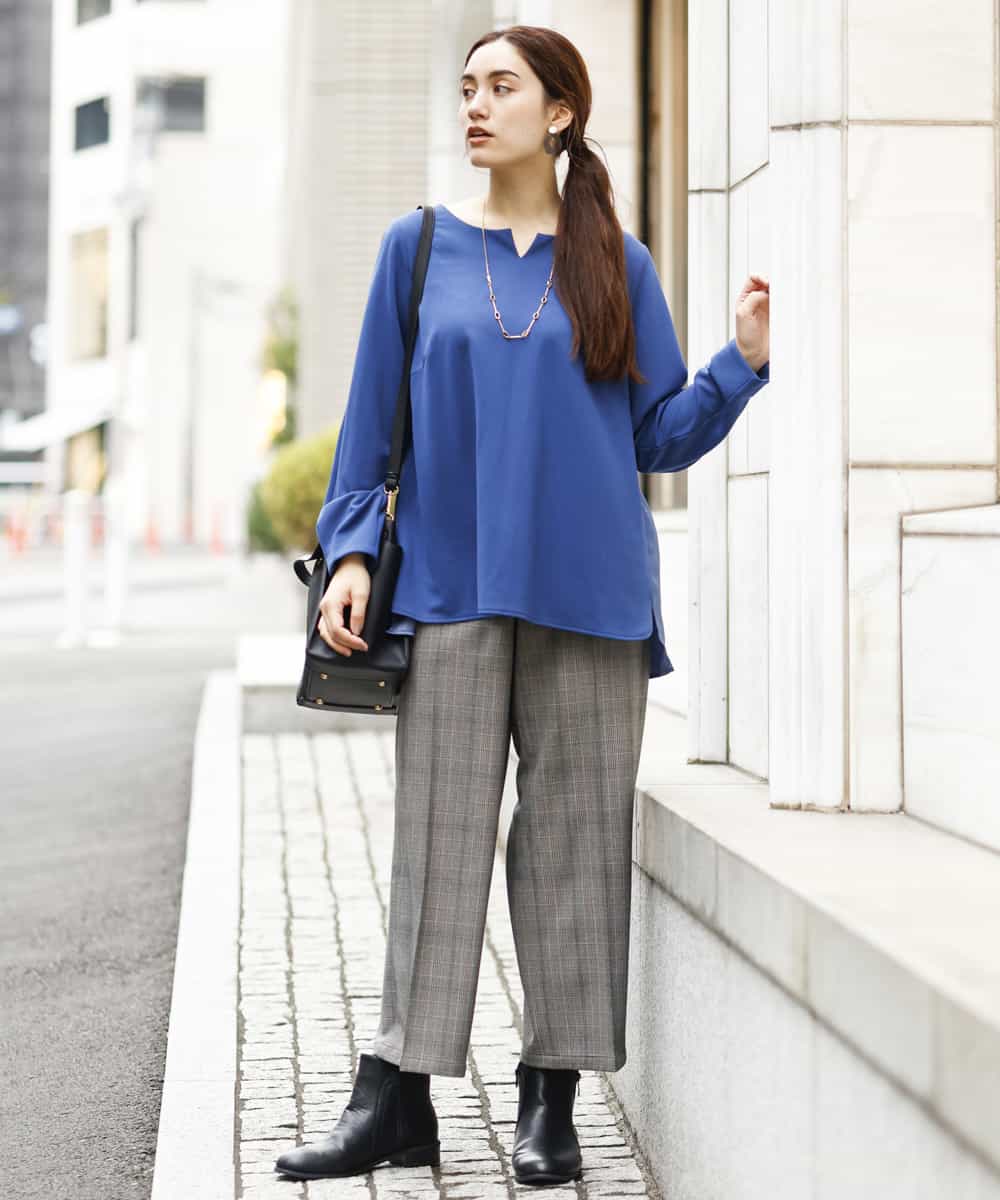 OLLAP02090 eur3(エウルキューブ) 【大きいサイズ】裏起毛センタープレスストレートパンツ ダークグレー(93)