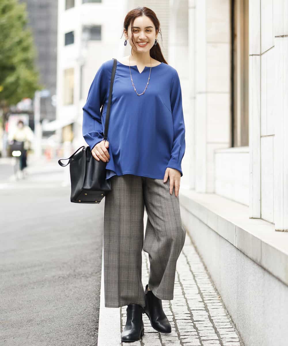 OLLAP02090 eur3(エウルキューブ) 【大きいサイズ】裏起毛センタープレスストレートパンツ ダークグレー(93)