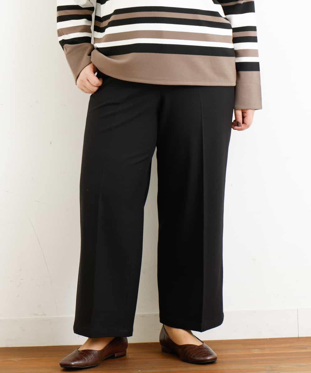 OLLAP02090 eur3(エウルキューブ) 【大きいサイズ】裏起毛センタープレスストレートパンツ ブラック(94)