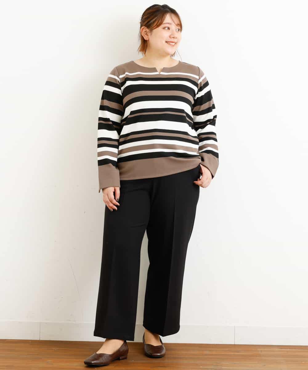 OLLAP02090 eur3(エウルキューブ) 【大きいサイズ】裏起毛センタープレスストレートパンツ ブラック(94)