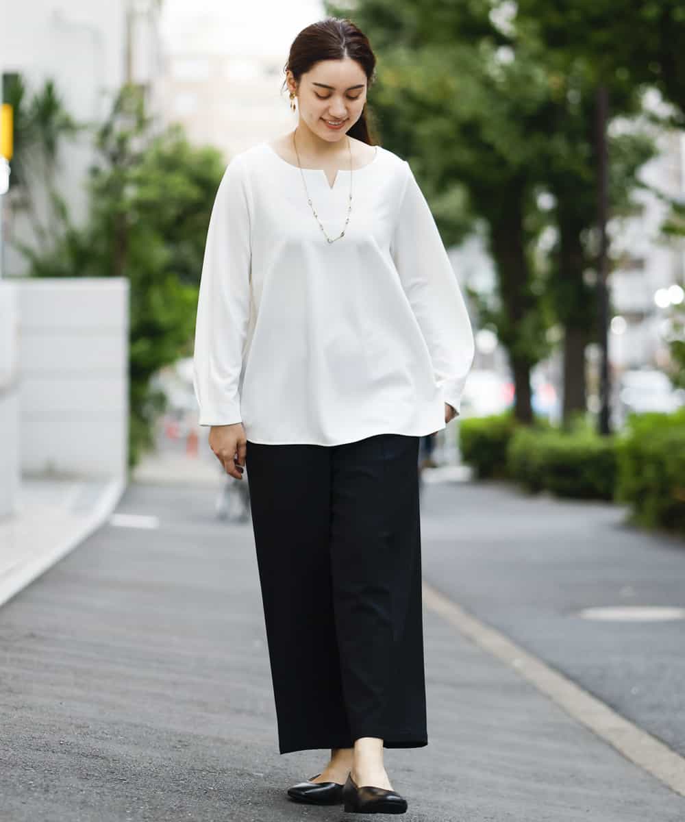 OLLAP02090 eur3(エウルキューブ) 【大きいサイズ】裏起毛センタープレスストレートパンツ ブラック(94)