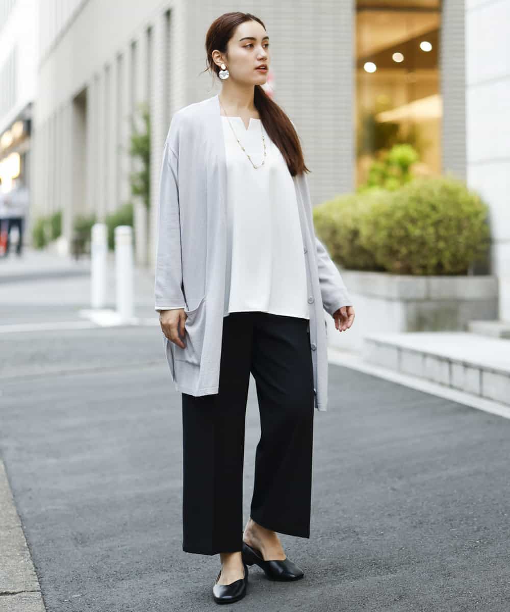 OLLAP02090 eur3(エウルキューブ) 【大きいサイズ】裏起毛センタープレスストレートパンツ ブラック(94)