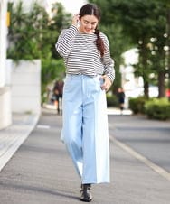 OLLAS03090 eur3(エウルキューブ) 【大きいサイズ】ロイヤルヒートワイドパンツ ライトブルー(50)