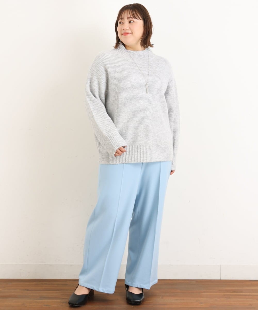 OLLAS03090 eur3(エウルキューブ) 【大きいサイズ】ロイヤルヒートワイドパンツ ライトブルー(50)