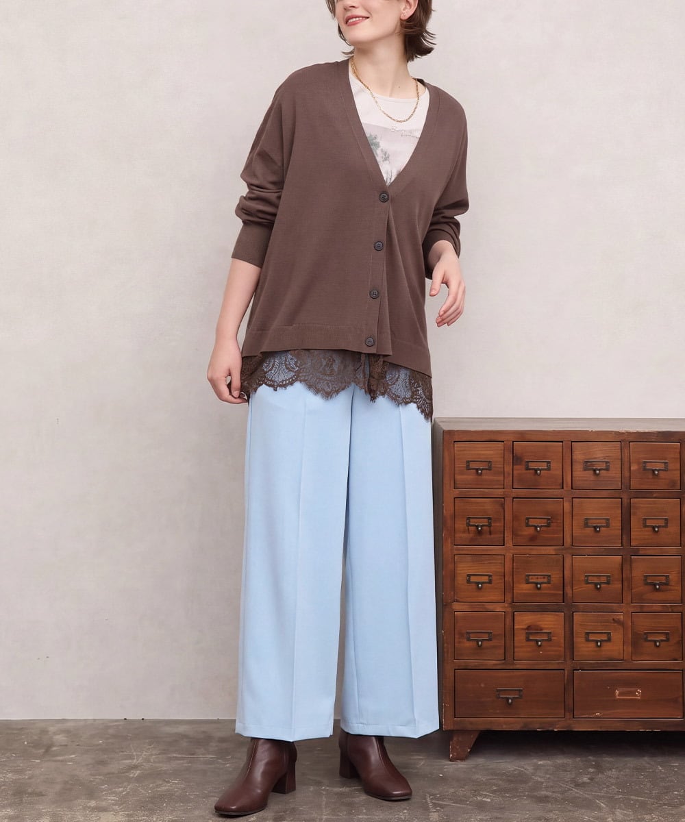 OLLAS03090 eur3(エウルキューブ) 【大きいサイズ】ロイヤルヒートワイドパンツ ライトブルー(50)