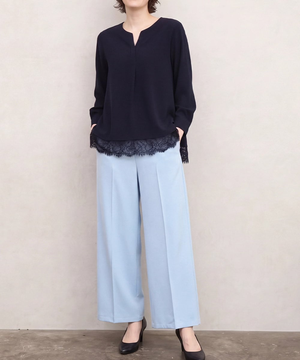 OLLAS03090 eur3(エウルキューブ) 【大きいサイズ】ロイヤルヒートワイドパンツ ライトブルー(50)