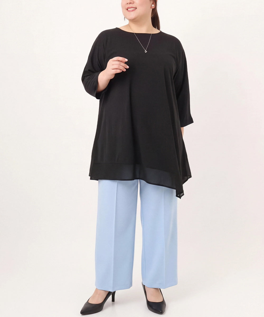 OLLAS03090 eur3(エウルキューブ) 【大きいサイズ】ロイヤルヒートワイドパンツ ライトブルー(50)