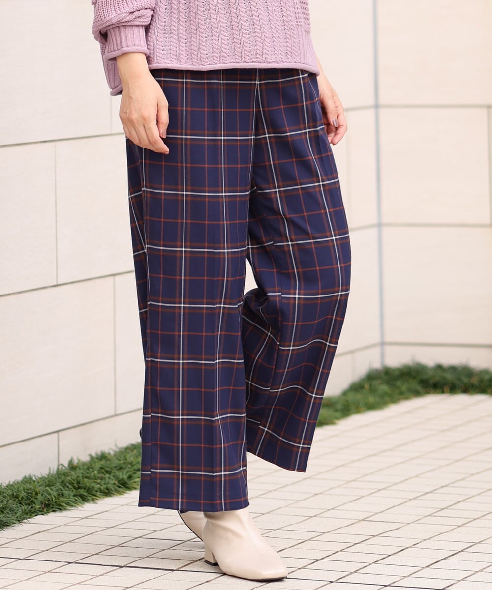 OLLAS24080 eur3(エウルキューブ) 【大きいサイズ/a.v.v×eur3】チェック柄ワイドストレートパンツ ネイビー(57)