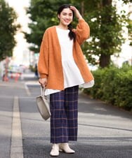 OLLAS24080 eur3(エウルキューブ) 【大きいサイズ/a.v.v×eur3】チェック柄ワイドストレートパンツ ネイビー(57)