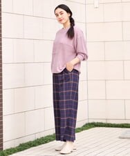 OLLAS24080 eur3(エウルキューブ) 【大きいサイズ/a.v.v×eur3】チェック柄ワイドストレートパンツ ネイビー(57)