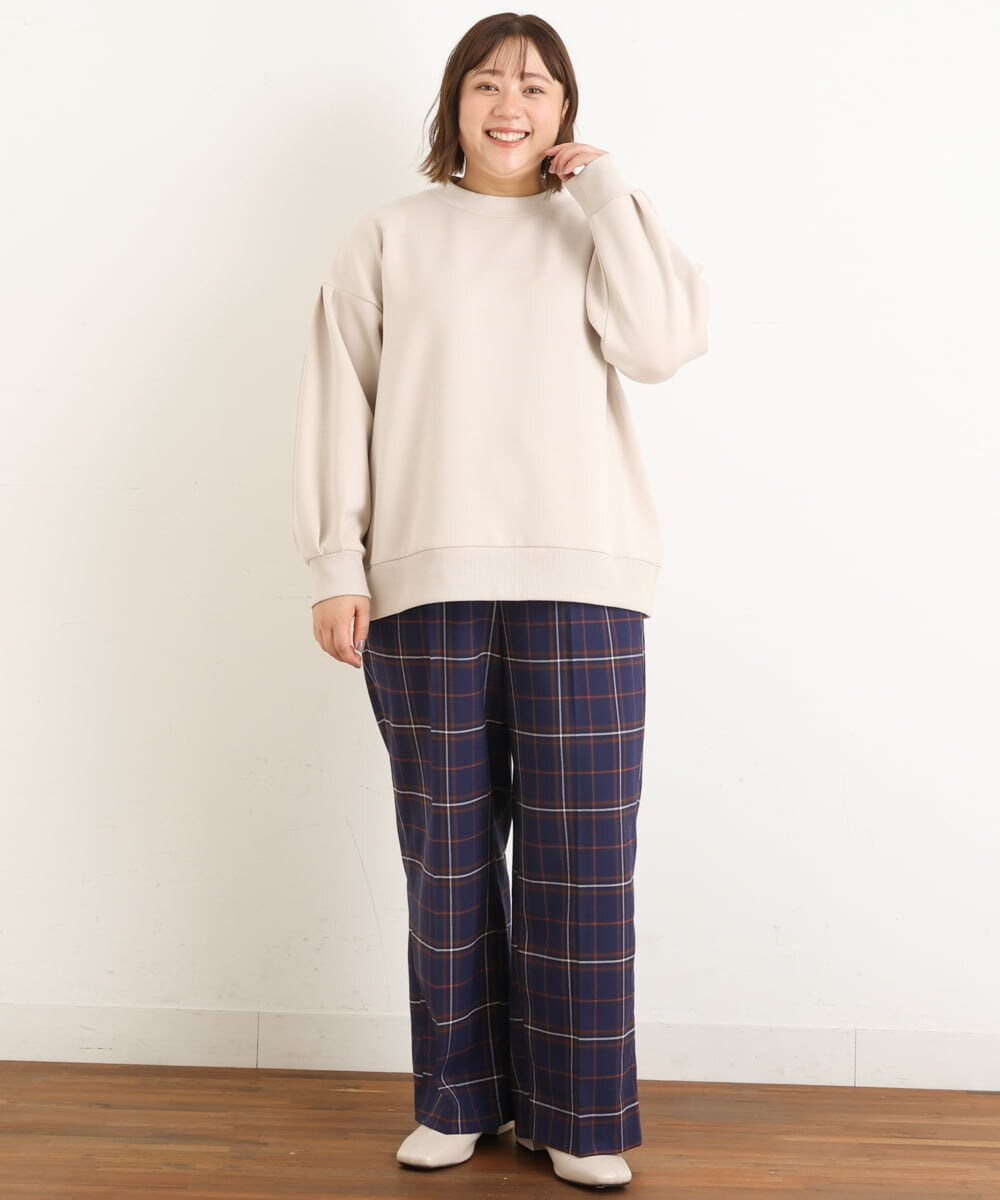 OLLAS24080 eur3(エウルキューブ) 【大きいサイズ/a.v.v×eur3】チェック柄ワイドストレートパンツ ネイビー(57)