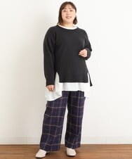 OLLAS24080 eur3(エウルキューブ) 【大きいサイズ/a.v.v×eur3】チェック柄ワイドストレートパンツ ネイビー(57)