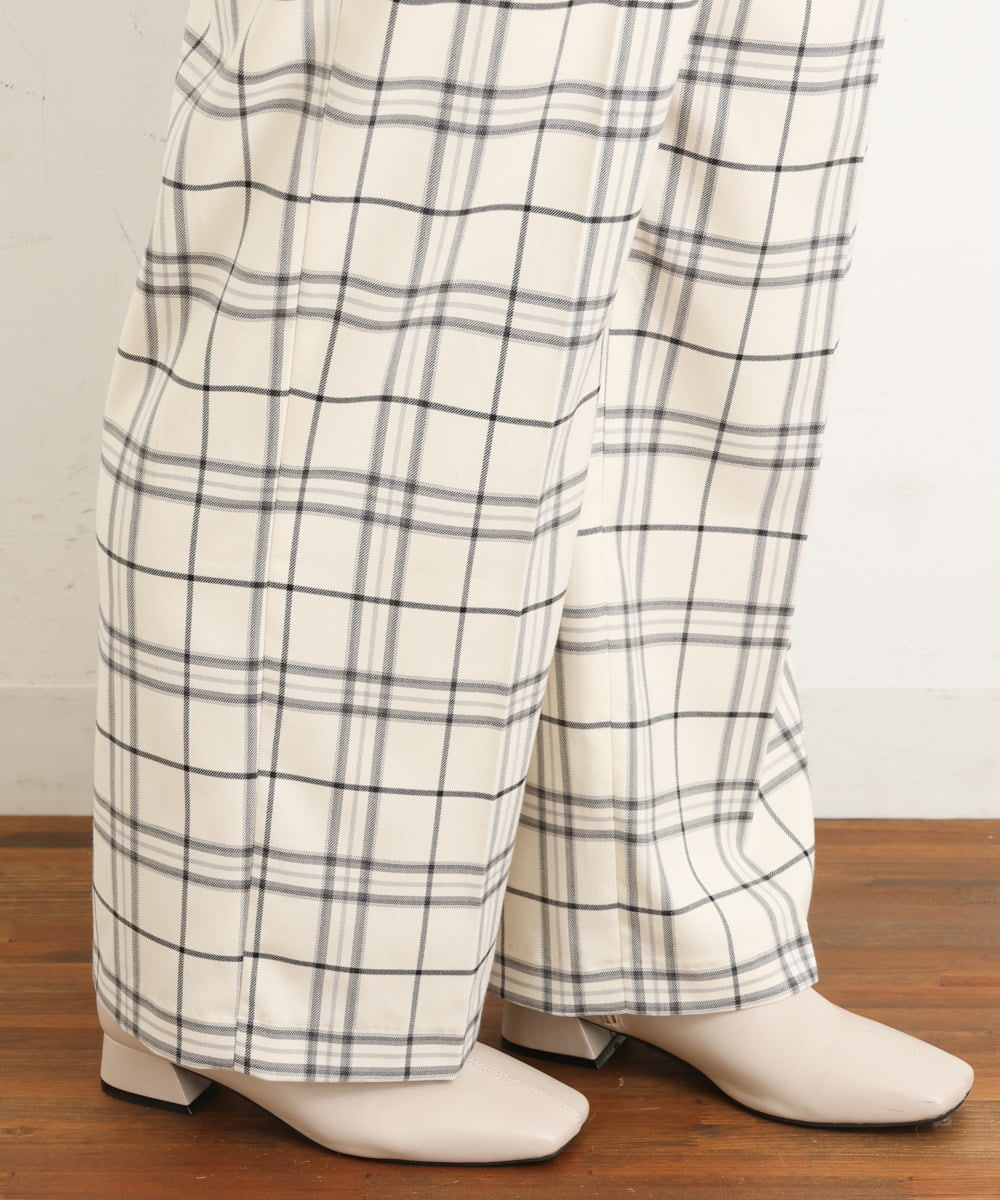 OLLAS24080 eur3(エウルキューブ) 【大きいサイズ/a.v.v×eur3】チェック柄ワイドストレートパンツ アイボリー(80)