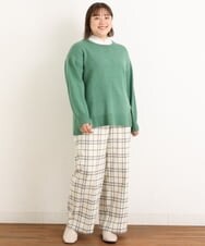 OLLAS24080 eur3(エウルキューブ) 【大きいサイズ/a.v.v×eur3】チェック柄ワイドストレートパンツ アイボリー(80)