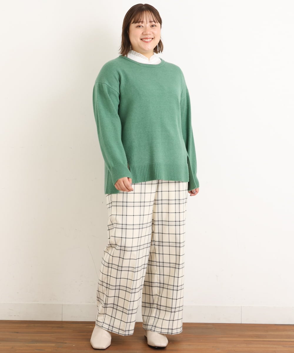 OLLAS24080 eur3(エウルキューブ) 【大きいサイズ/a.v.v×eur3】チェック柄ワイドストレートパンツ アイボリー(80)