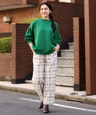 OLLAS24080 eur3(エウルキューブ) 【大きいサイズ/a.v.v×eur3】チェック柄ワイドストレートパンツ アイボリー(80)