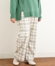 OLLAS24080 eur3(エウルキューブ) 【大きいサイズ/a.v.v×eur3】チェック柄ワイドストレートパンツ アイボリー(80)