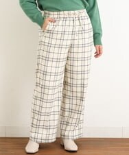 OLLAS24080 eur3(エウルキューブ) 【大きいサイズ/a.v.v×eur3】チェック柄ワイドストレートパンツ アイボリー(80)