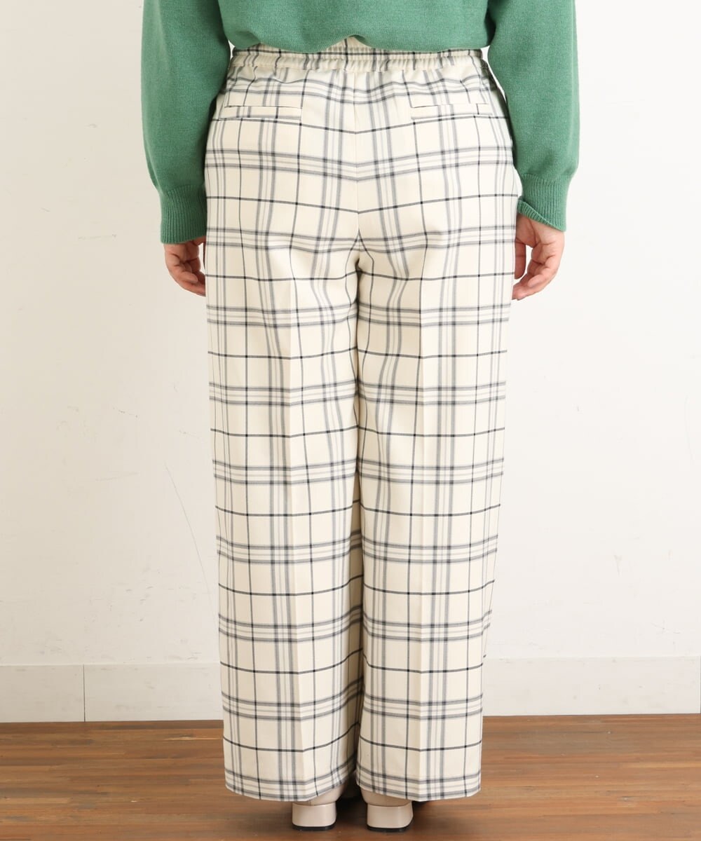 OLLAS24080 eur3(エウルキューブ) 【大きいサイズ/a.v.v×eur3】チェック柄ワイドストレートパンツ アイボリー(80)