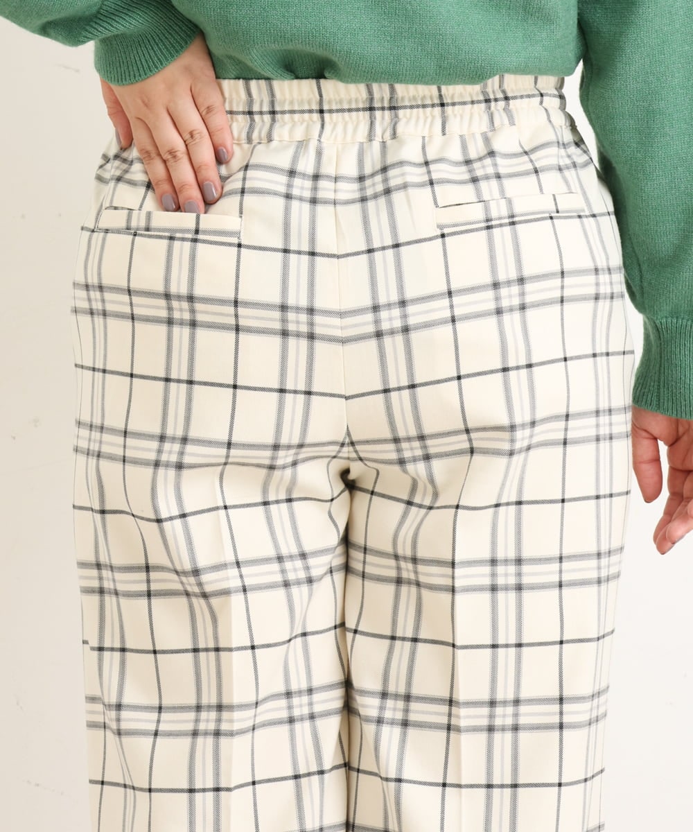 OLLAS24080 eur3(エウルキューブ) 【大きいサイズ/a.v.v×eur3】チェック柄ワイドストレートパンツ アイボリー(80)