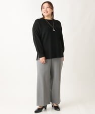 OLLAV06099 eur3(エウルキューブ) 【大きいサイズ】ロイヤルヒート裏起毛ワイドパンツ ダークグレー(93)