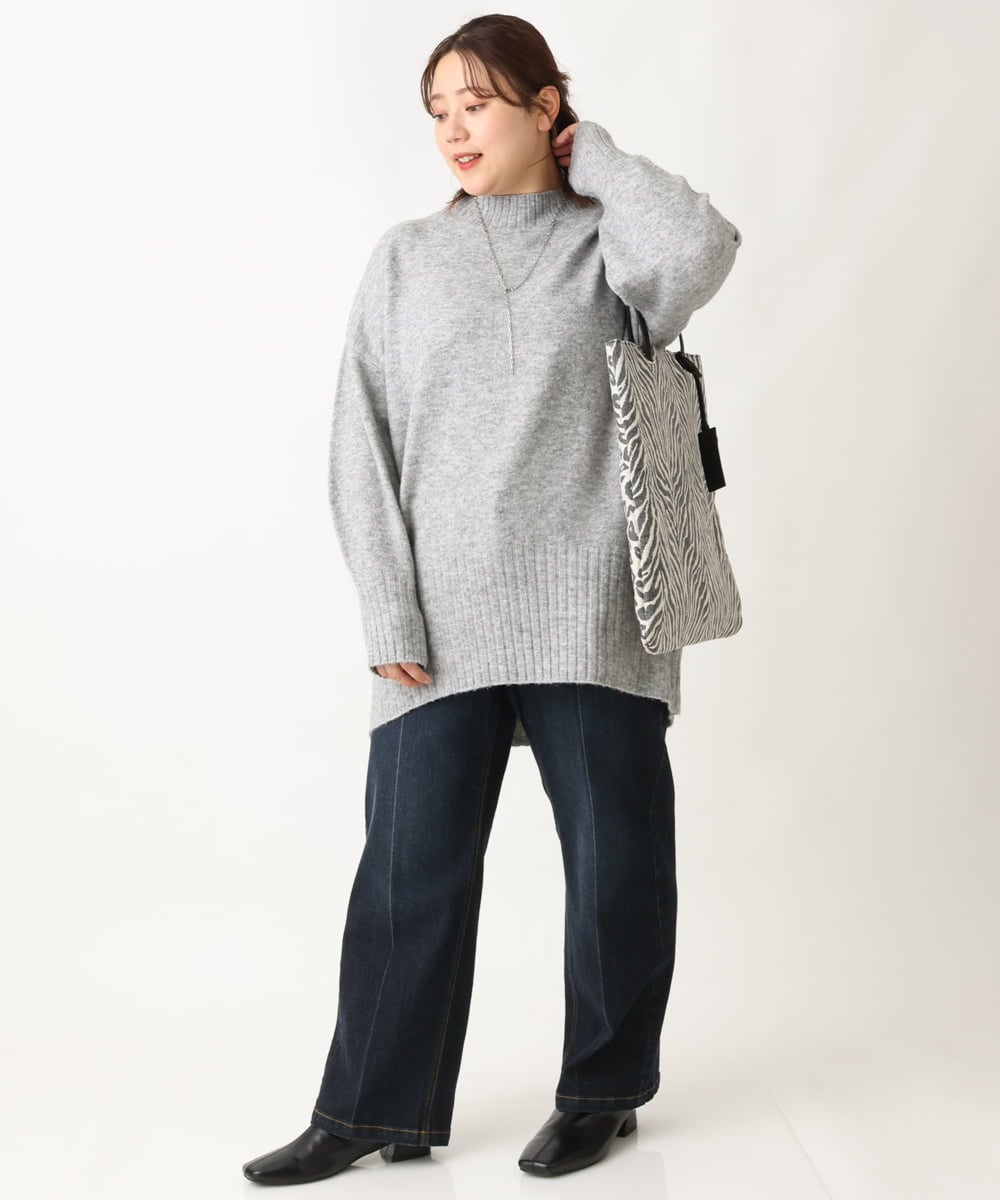 OLLAV19099 eur3(エウルキューブ) 【大きいサイズ】ストレッチワイドデニムパンツ ネイビー(57)