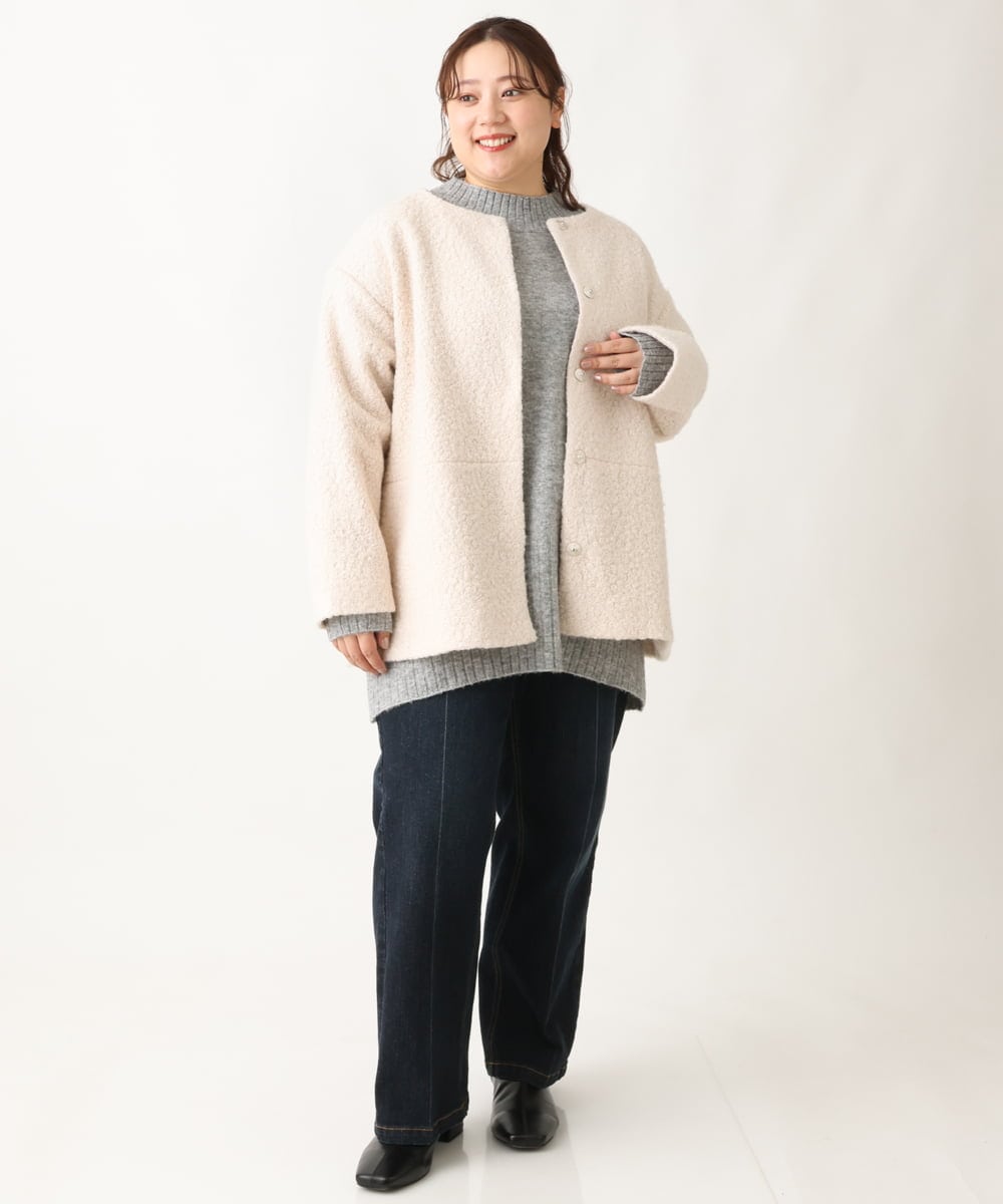 OLLAV19099 eur3(エウルキューブ) 【大きいサイズ】ストレッチワイドデニムパンツ ネイビー(57)