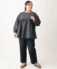 OLLAV19099 eur3(エウルキューブ) 【大きいサイズ】ストレッチワイドデニムパンツ ネイビー(57)