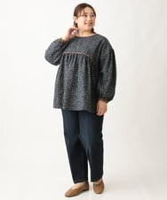 OLLAV19099 eur3(エウルキューブ) 【大きいサイズ】ストレッチワイドデニムパンツ ネイビー(57)