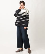OLLAV19099 eur3(エウルキューブ) 【大きいサイズ】ストレッチワイドデニムパンツ ネイビー(57)