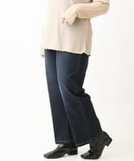 OLLAV19099 eur3(エウルキューブ) 【大きいサイズ】ストレッチワイドデニムパンツ ネイビー(57)