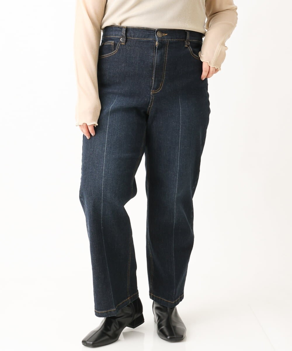 OLLAV19099 eur3(エウルキューブ) 【大きいサイズ】ストレッチワイドデニムパンツ ネイビー(57)