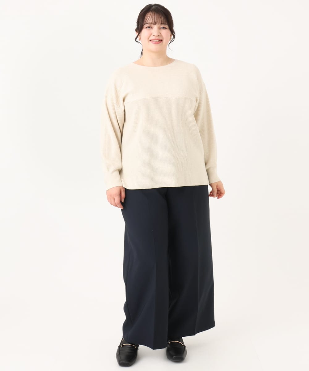OLLBA12139 eur3(エウルキューブ) 【大きいサイズ/11号サイズあり】Wクロスセンタープレスワイドパンツ ネイビー(57)