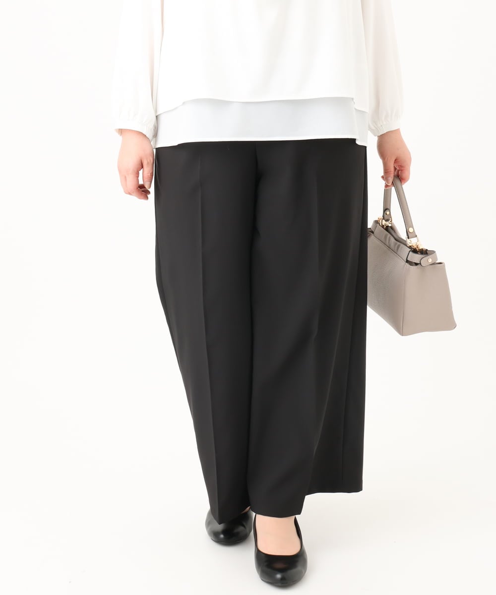 OLLBA12139 eur3(エウルキューブ) 【大きいサイズ/11号サイズあり】Wクロスセンタープレスワイドパンツ ブラック(94)