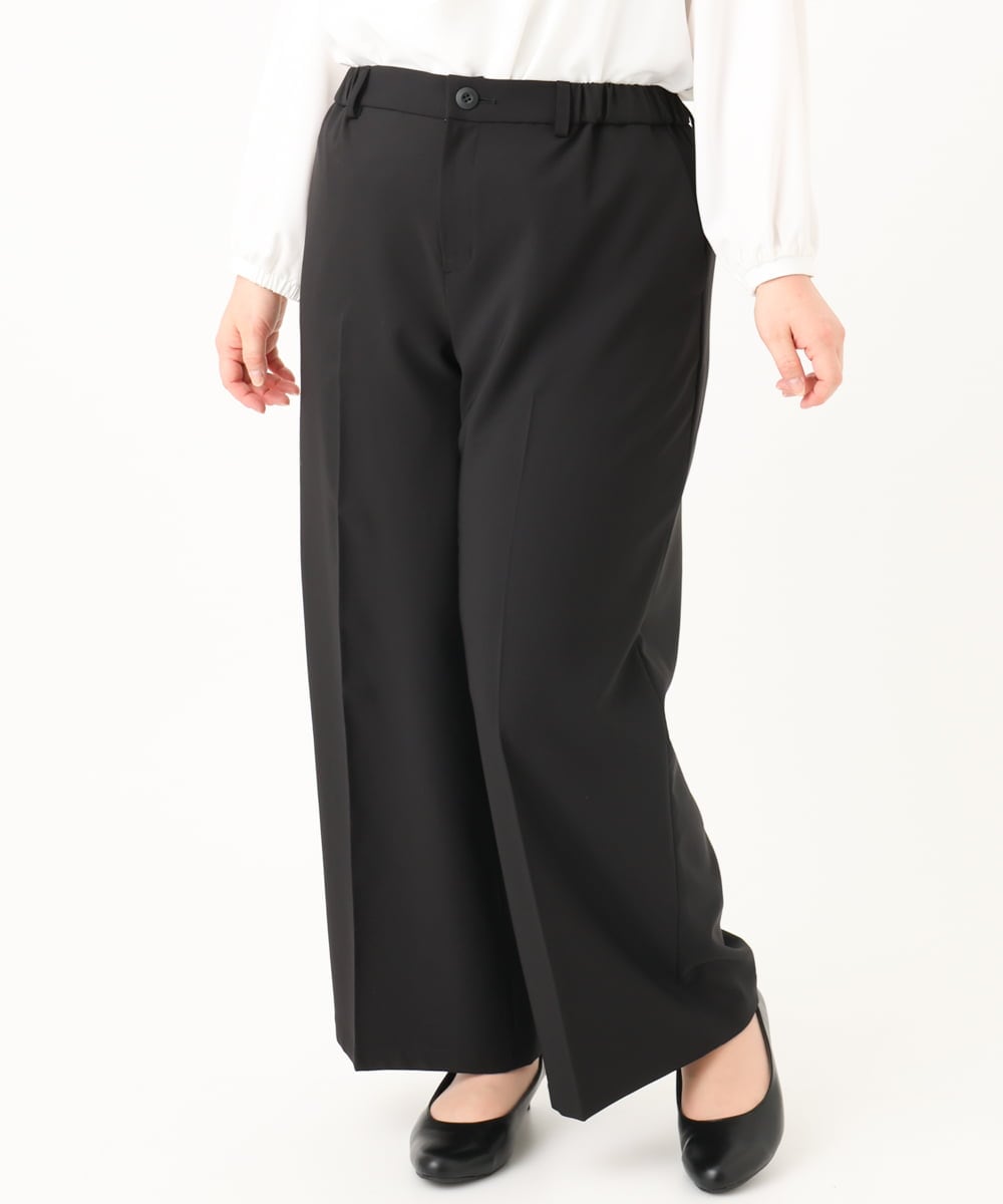 OLLBA12139 eur3(エウルキューブ) 【大きいサイズ/11号サイズあり】Wクロスセンタープレスワイドパンツ ブラック(94)