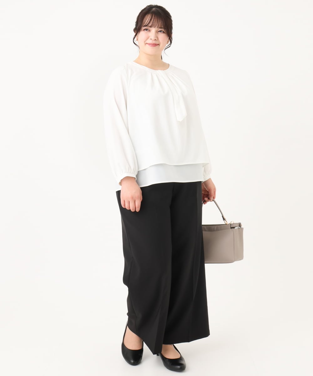 OLLBA12139 eur3(エウルキューブ) 【大きいサイズ/11号サイズあり】Wクロスセンタープレスワイドパンツ ブラック(94)