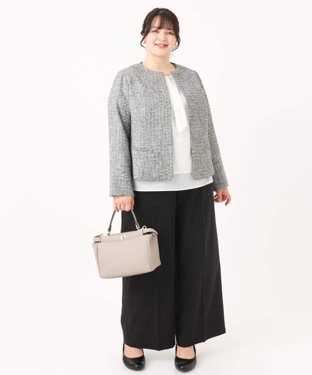 OLLBA12139 eur3(エウルキューブ) 【大きいサイズ/11号サイズあり】Wクロスセンタープレスワイドパンツ ブラック(94)