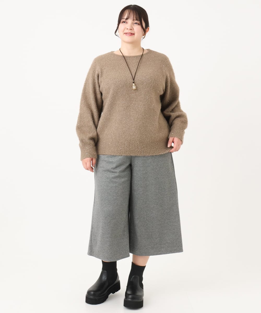 OLLBA27099 eur3(エウルキューブ) 【大きいサイズ】ジャージーキュロットパンツ ダークグレー(93)