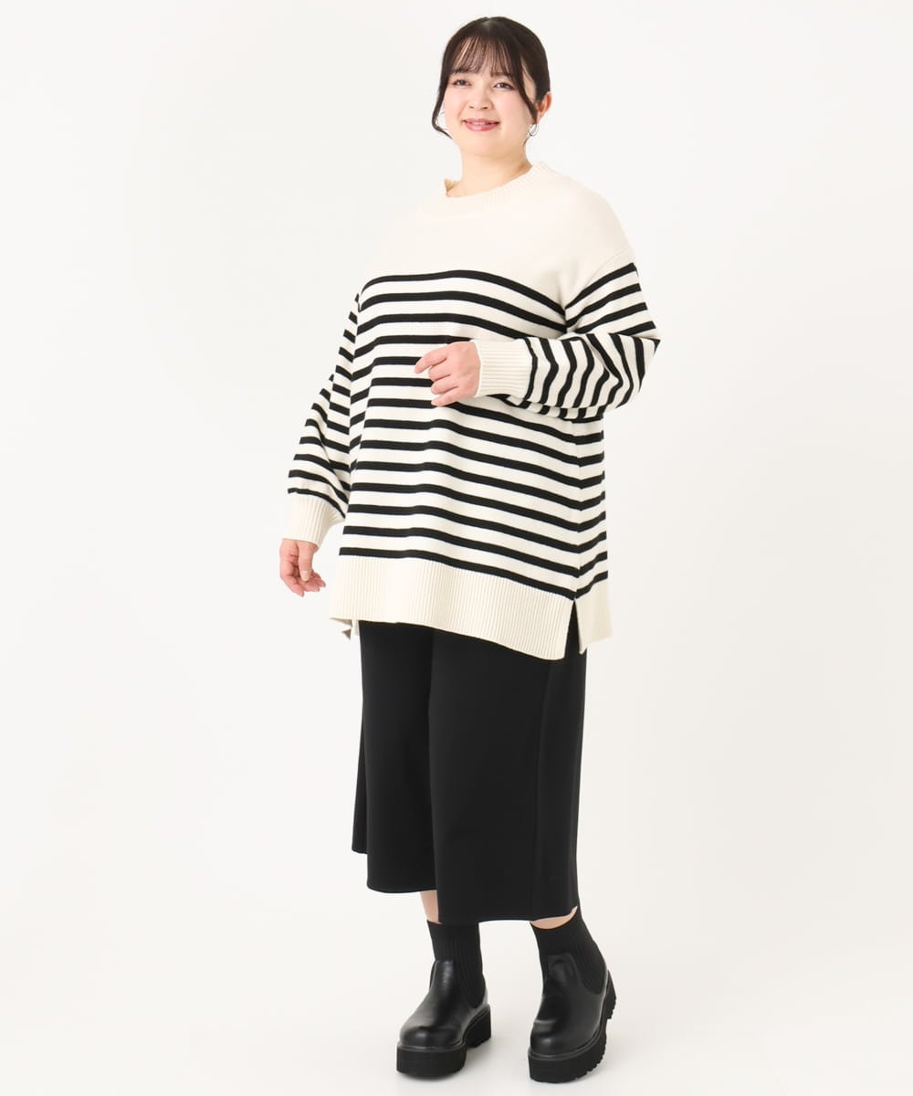 OLLBA27099 eur3(エウルキューブ) 【大きいサイズ】ジャージーキュロットパンツ ブラック(94)