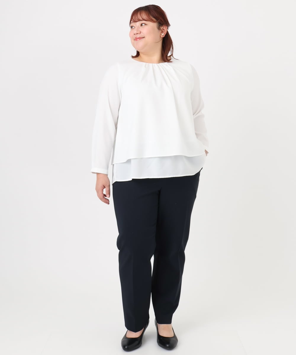 OLLBD23139 eur3(エウルキューブ) 【WEB先行販売】【大きいサイズ/11号サイズあり】Wクロスストレートパンツ ネイビー(57)