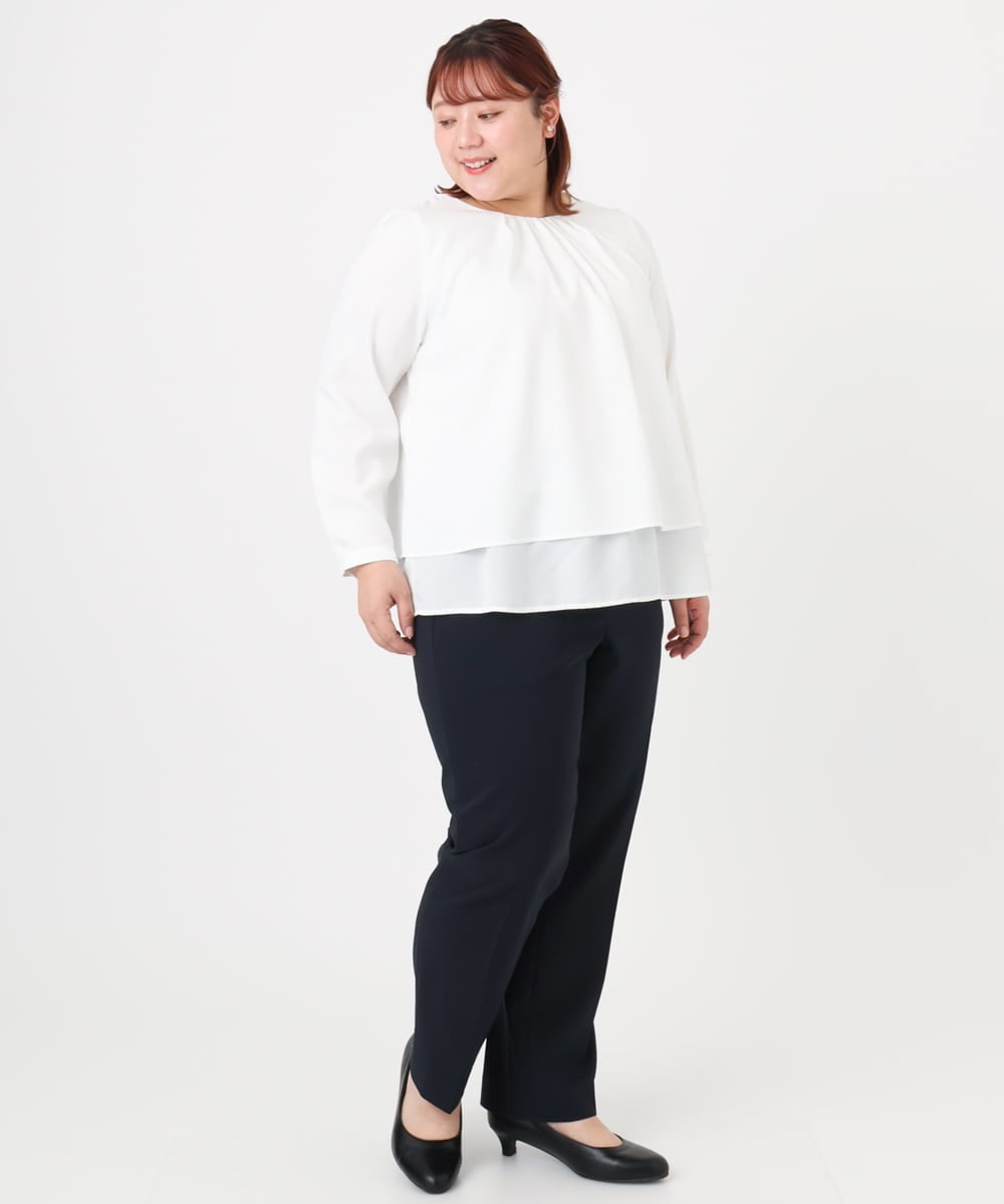 OLLBD23139 eur3(エウルキューブ) 【WEB先行販売】【大きいサイズ/11号サイズあり】Wクロスストレートパンツ ネイビー(57)