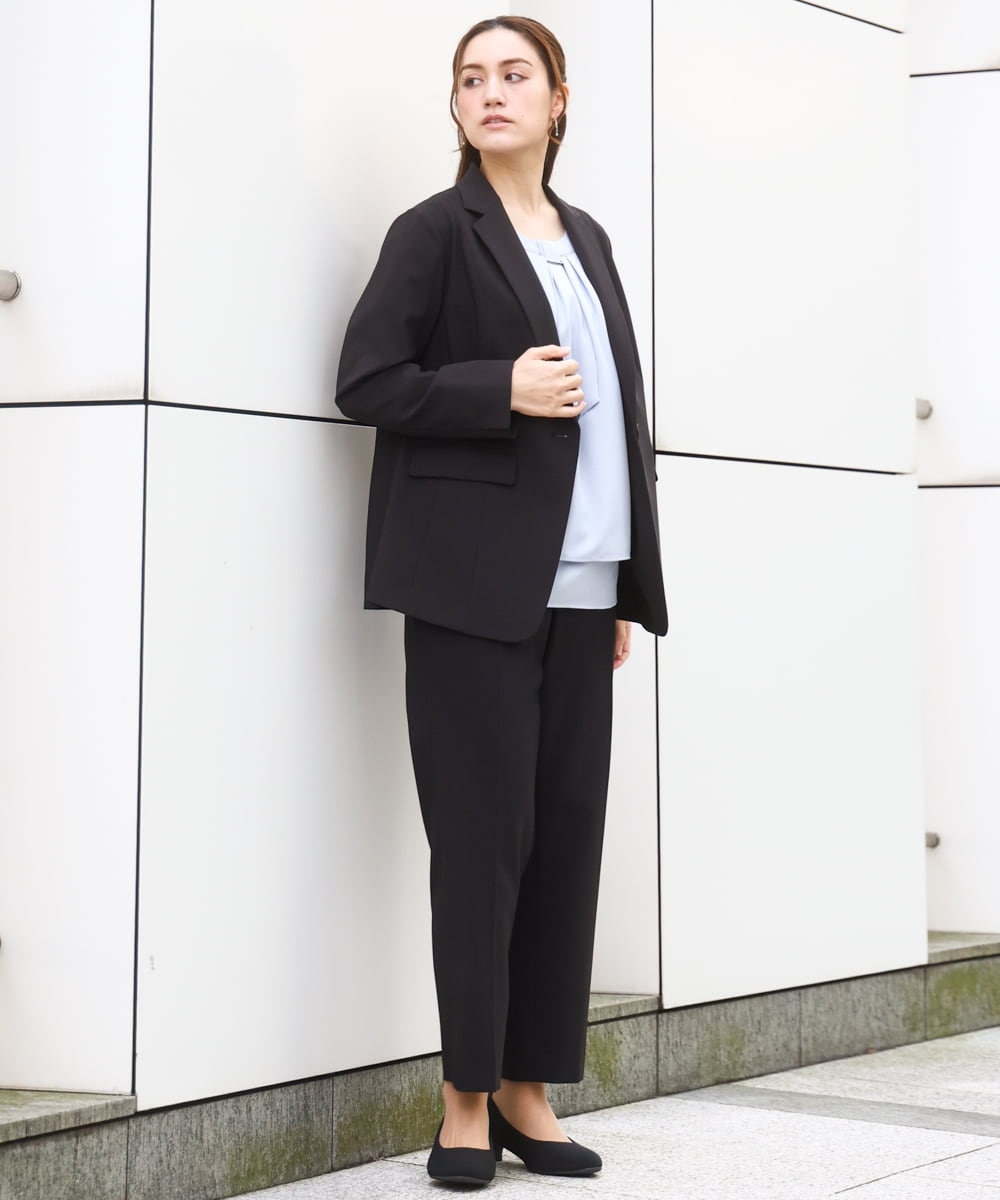 OLLBD23139 eur3(エウルキューブ) 【WEB先行販売】【大きいサイズ/11号サイズあり】Wクロスストレートパンツ ブラック(94)