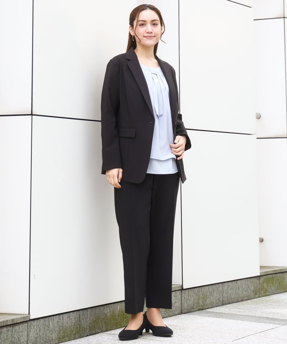 OLLBD23139 eur3(エウルキューブ) 【WEB先行販売】【大きいサイズ/11号サイズあり】Wクロスストレートパンツ ブラック(94)