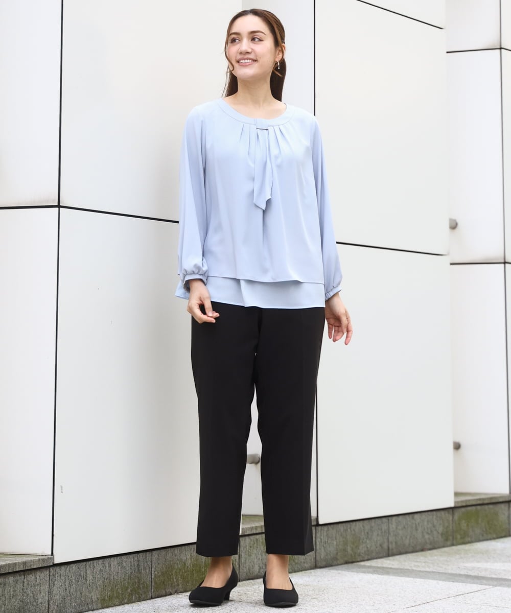 OLLBD23139 eur3(エウルキューブ) 【WEB先行販売】【大きいサイズ/11号サイズあり】Wクロスストレートパンツ ブラック(94)