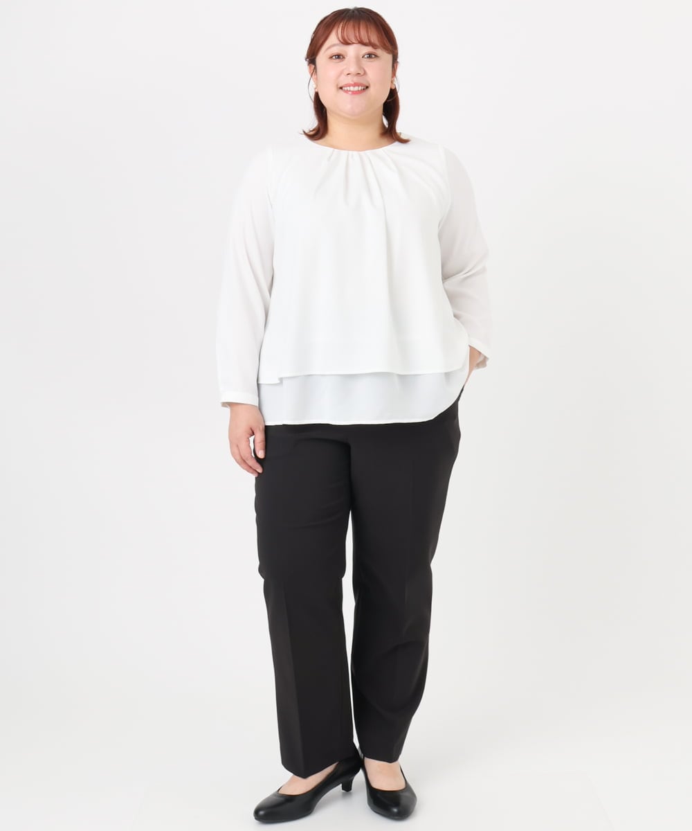 OLLBD23139 eur3(エウルキューブ) 【WEB先行販売】【大きいサイズ/11号サイズあり】Wクロスストレートパンツ ブラック(94)