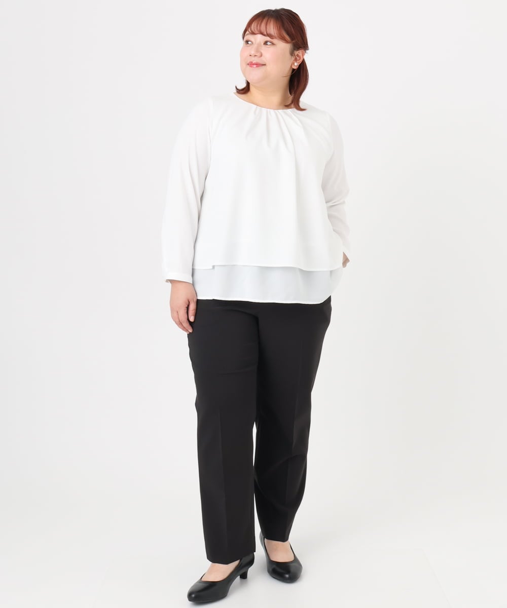 OLLBD23139 eur3(エウルキューブ) 【WEB先行販売】【大きいサイズ/11号サイズあり】Wクロスストレートパンツ ブラック(94)