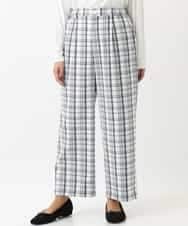 OLLBM22089 eur3(エウルキューブ) 【大きいサイズ/洗える】チェック柄ワイドパンツ アイボリー