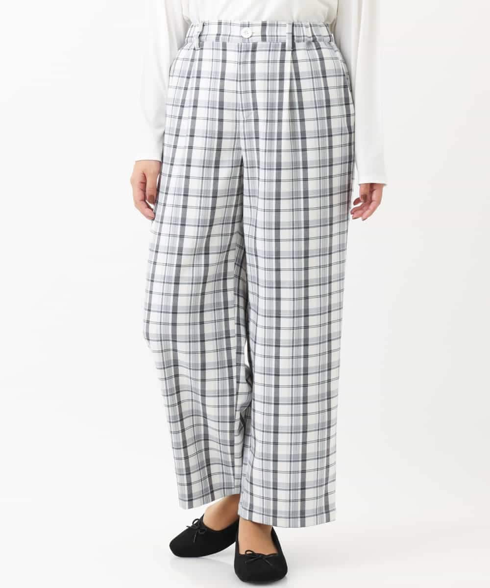 OLLBM22089 eur3(エウルキューブ) 【大きいサイズ/洗える】チェック柄ワイドパンツ アイボリー
