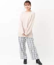 OLLBM22089 eur3(エウルキューブ) 【大きいサイズ/洗える】チェック柄ワイドパンツ アイボリー