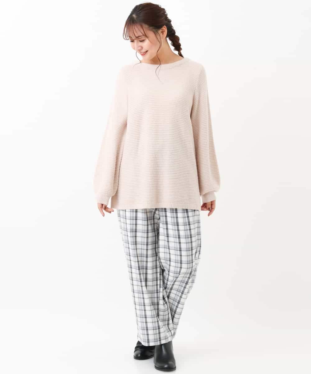 OLLBM22089 eur3(エウルキューブ) 【大きいサイズ/洗える】チェック柄ワイドパンツ アイボリー